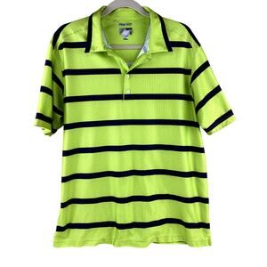 Adidas ClimaCool Lime Green Striped Mesh Short Sleeve Polo Golf Shirt Medium